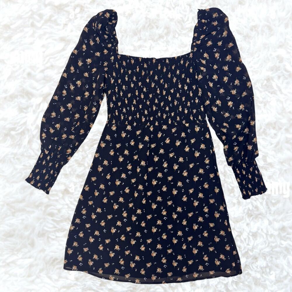 NWT Maje Rithik Dress Smocked Floral Boquet Long Sleeve Boho Flowers FR 40 US M - Picture 7 of 15